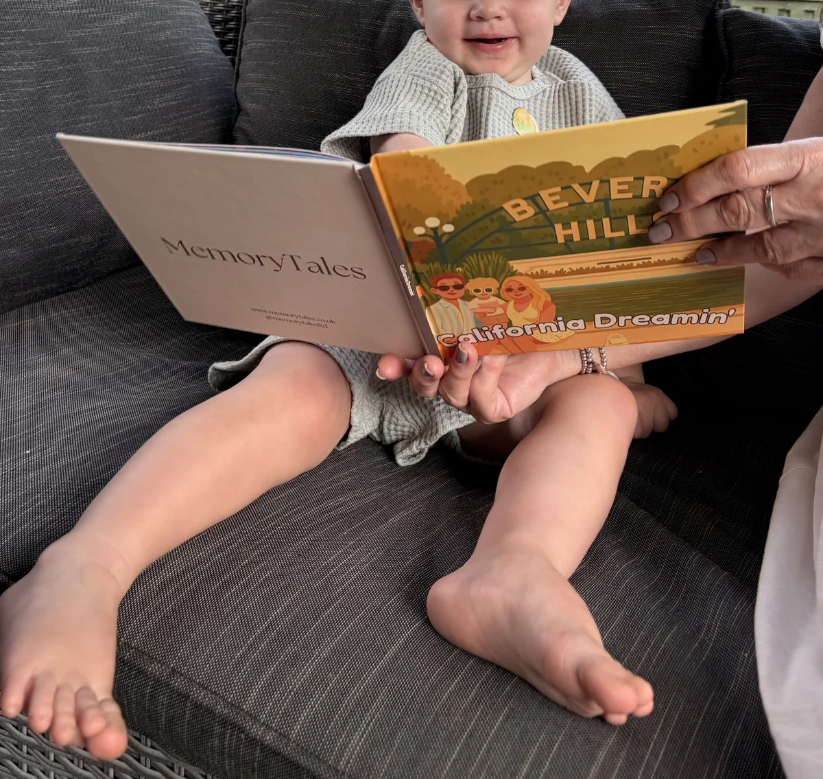 A child sharing a personalised MemoryTales storybook with family